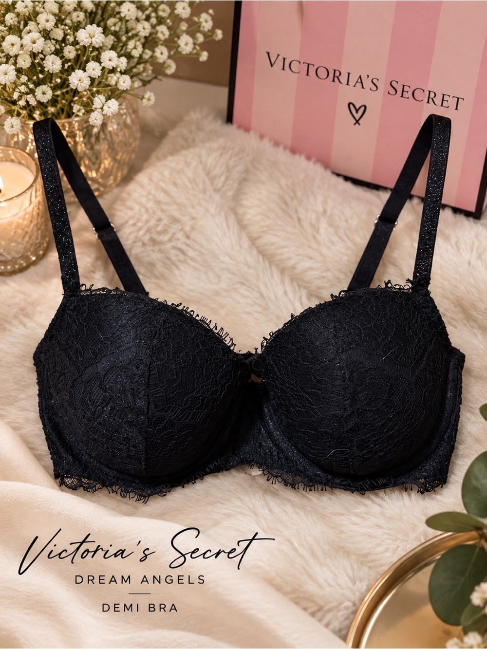 Victoria's Secret Black Lace Dream Angels Demi Bra